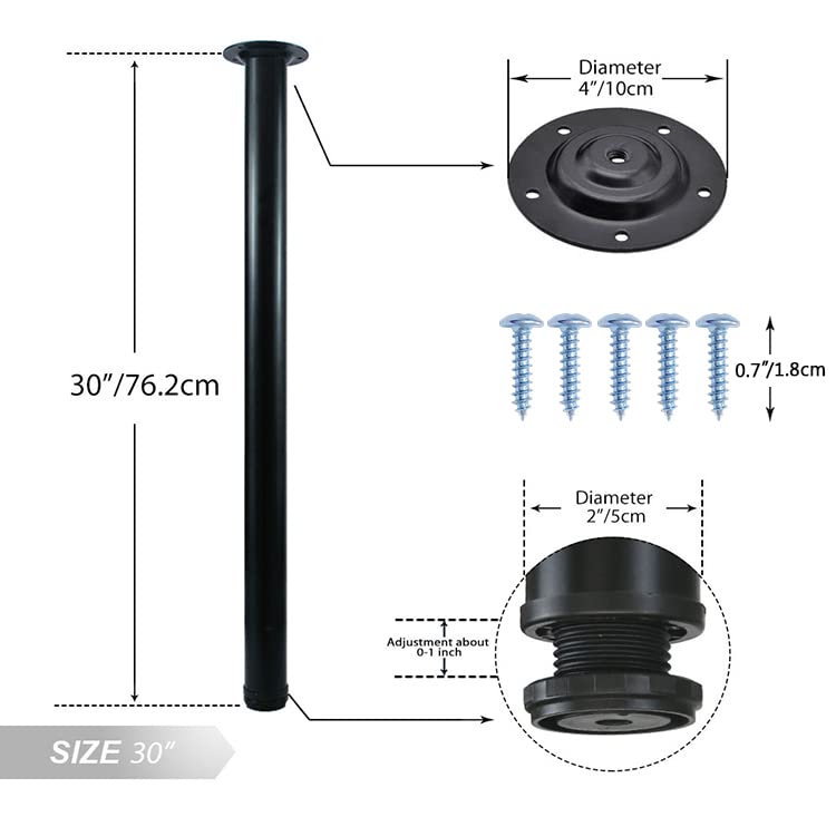 QLLY 30 inch Adjustable Tall Metal Desk Legs, Office Table Furniture Leg Set, Set of 4 (30 inch, Black) - Image 2